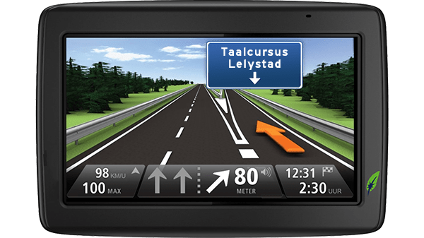 Taalcursus in Lelystad - Goed op weg met Dagnall Talen Screenshot navigatiesysteem met tekst Taalcursus Lelystad aangegeven - in kleur op transparante achtergrond - 600 * 337 pixels